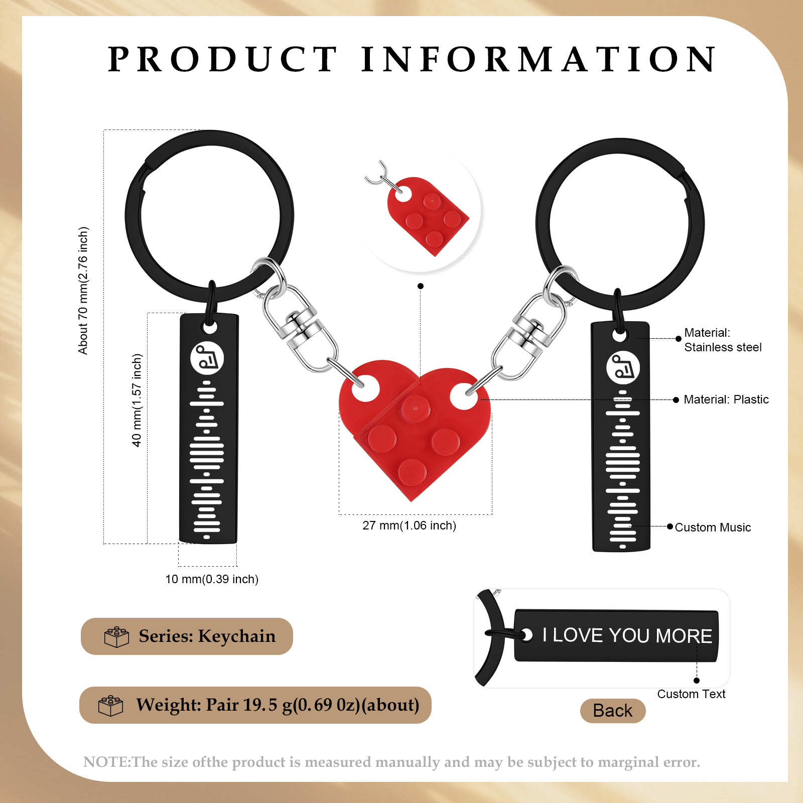 Personalised Spotify Heart Keychain Set – Custom Brick Heart Matching Keepsake for Couples | Jessemde