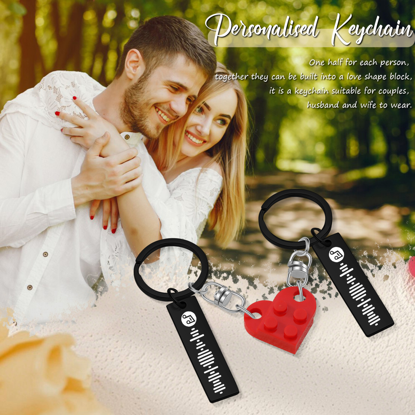 Personalised Spotify Heart Keychain Set – Custom Brick Heart Matching Keepsake for Couples | Jessemde