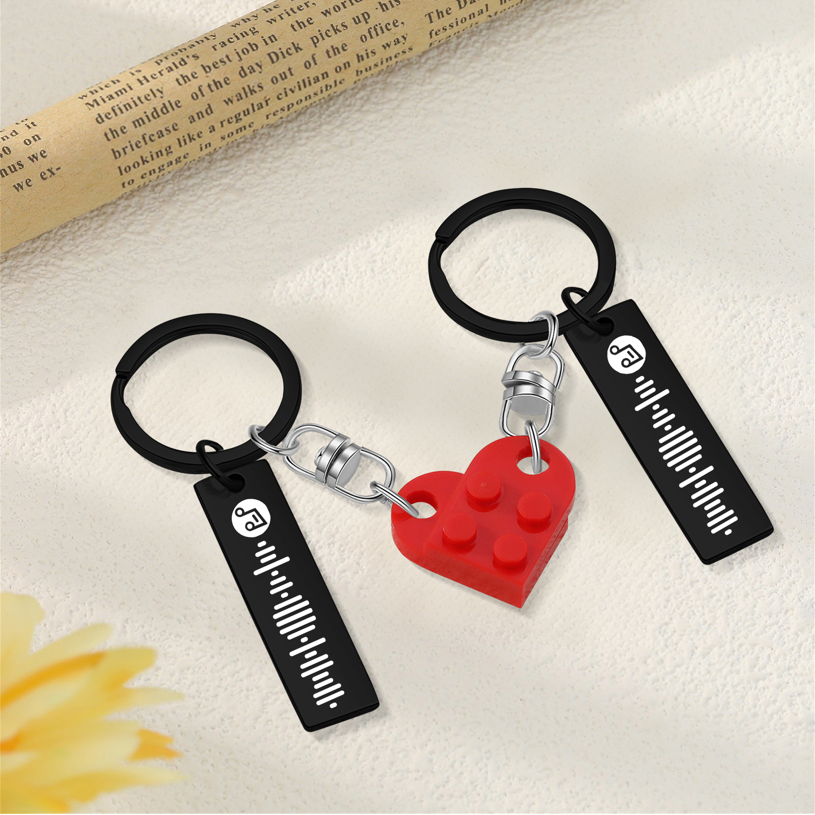 Personalised Spotify Heart Keychain Set – Custom Brick Heart Matching Keepsake for Couples | Jessemde