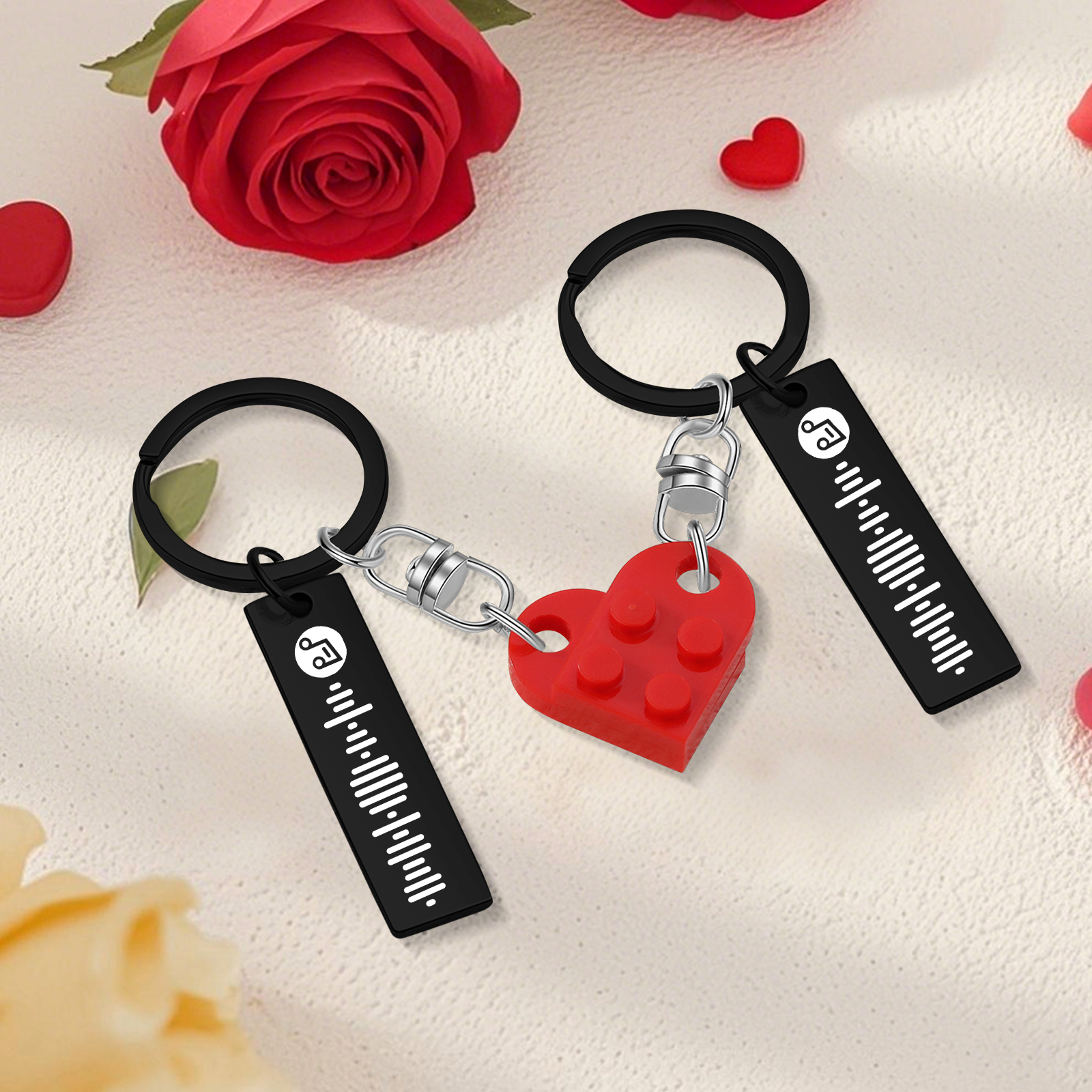 Personalised Spotify Heart Keychain Set – Custom Brick Heart Matching Keepsake for Couples | Jessemde