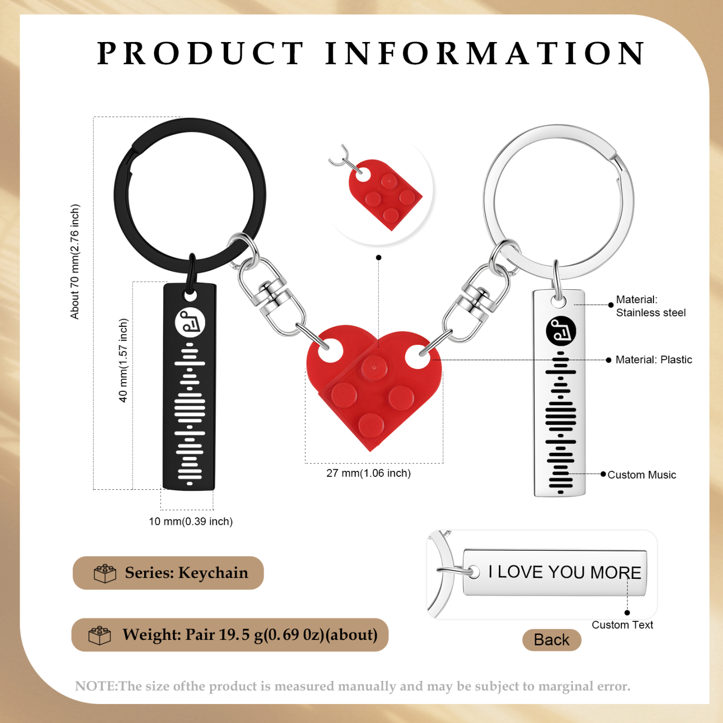 Personalised Spotify Heart Keychain Set – Custom Brick Heart Matching Keepsake for Couples | Jessemde