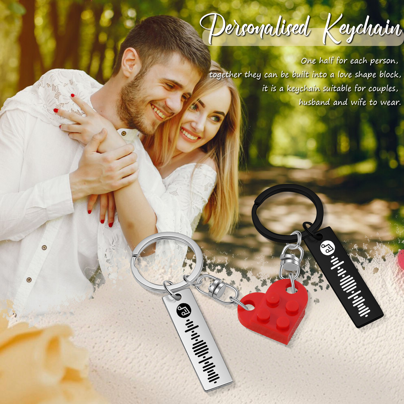 Personalised Spotify Heart Keychain Set – Custom Brick Heart Matching Keepsake for Couples | Jessemde