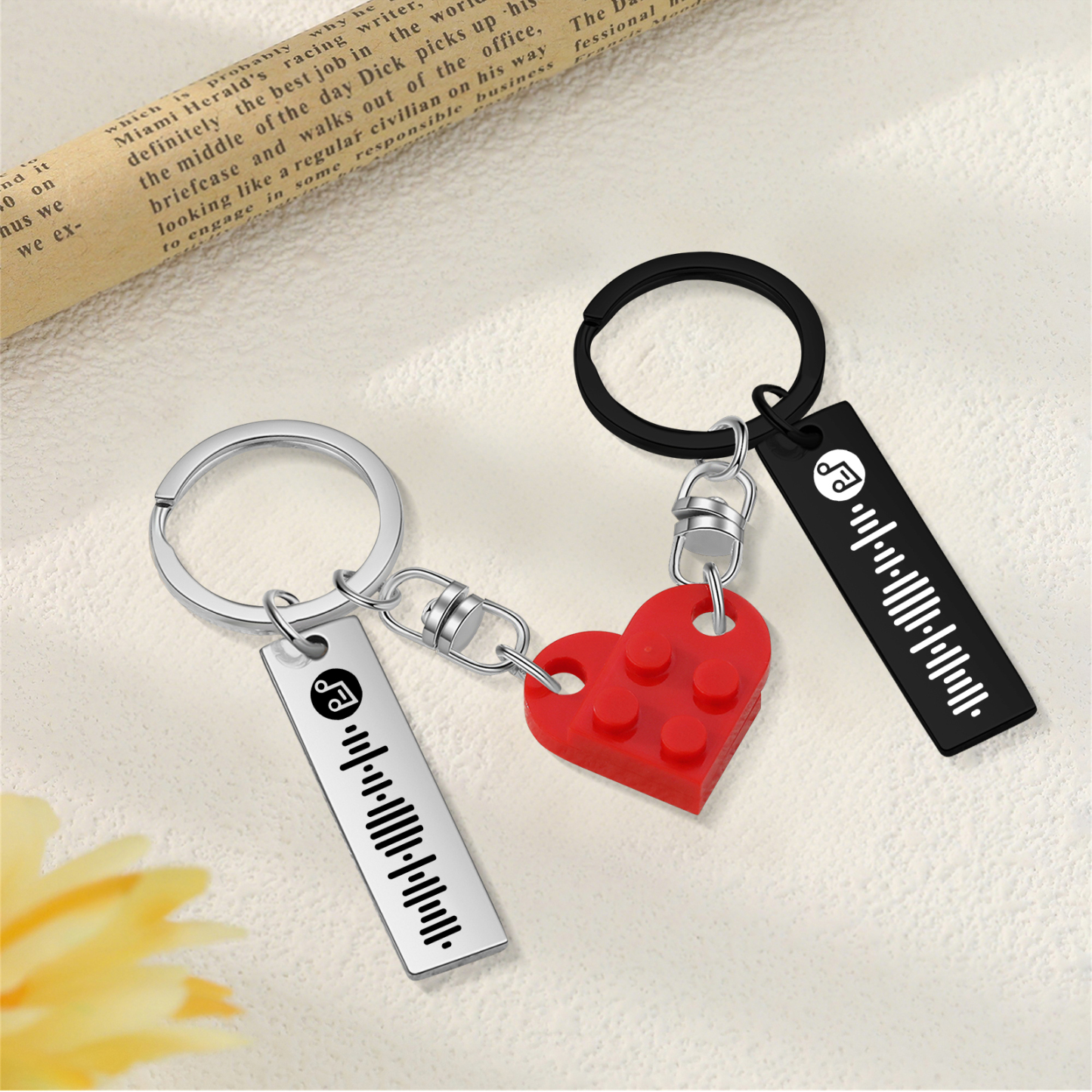 Personalised Spotify Heart Keychain Set – Custom Brick Heart Matching Keepsake for Couples | Jessemde