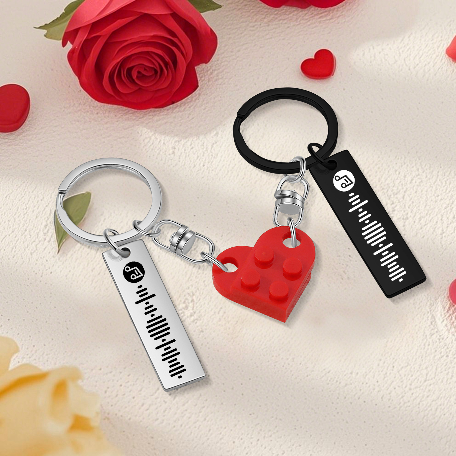 Personalised Spotify Heart Keychain Set – Custom Brick Heart Matching Keepsake for Couples | Jessemde