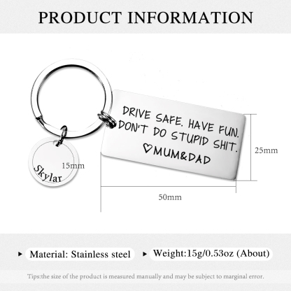 Don't Do Stupid Funny Keychain Custom Name and Text Keyring Drive Safe Have Fun Keychain Gift For Son/Daughter