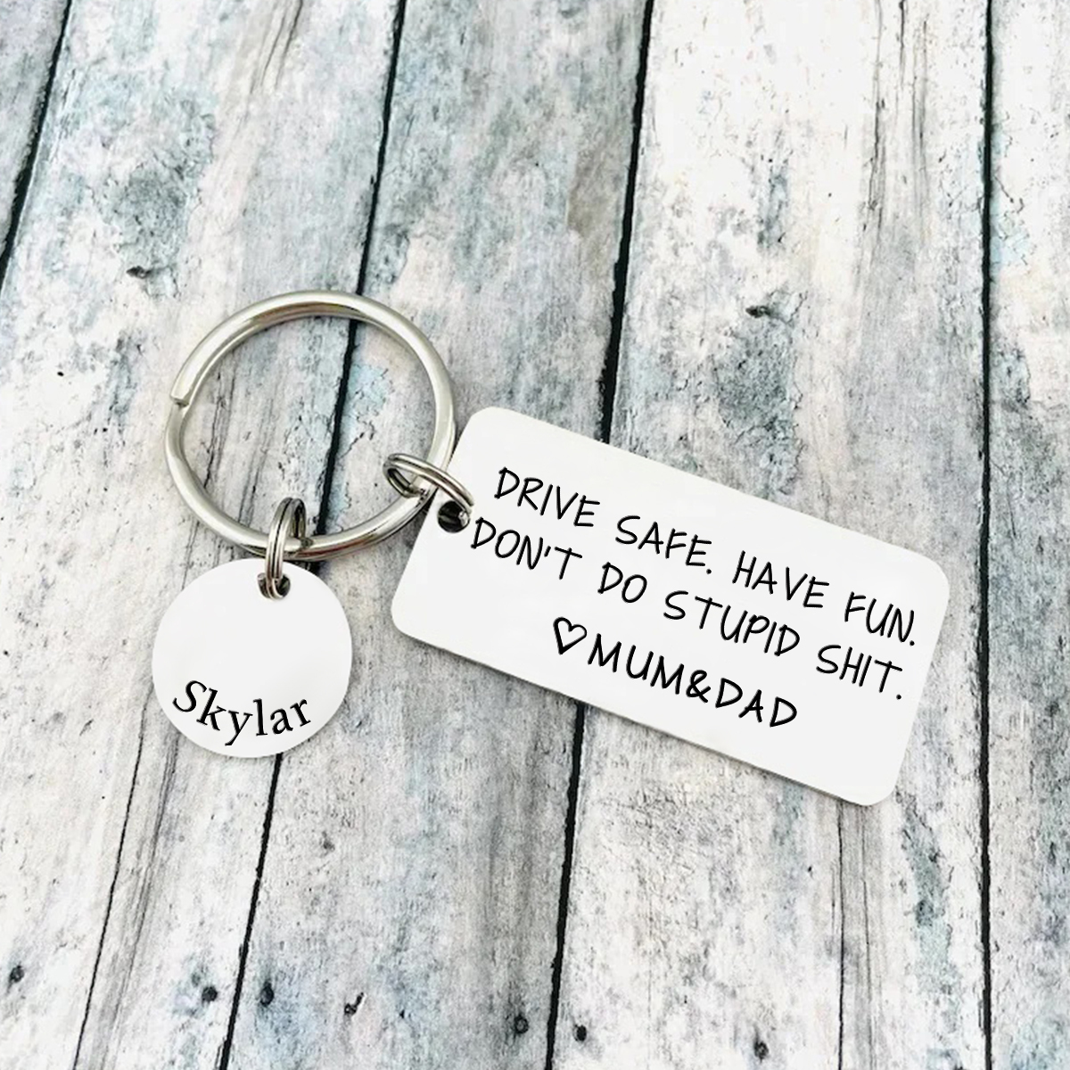 Don't Do Stupid Funny Keychain Custom Name and Text Keyring Drive Safe Have Fun Keychain Gift For Son/Daughter