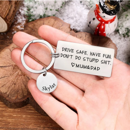 Don't Do Stupid Funny Keychain Custom Name and Text Keyring Drive Safe Have Fun Keychain Gift For Son/Daughter