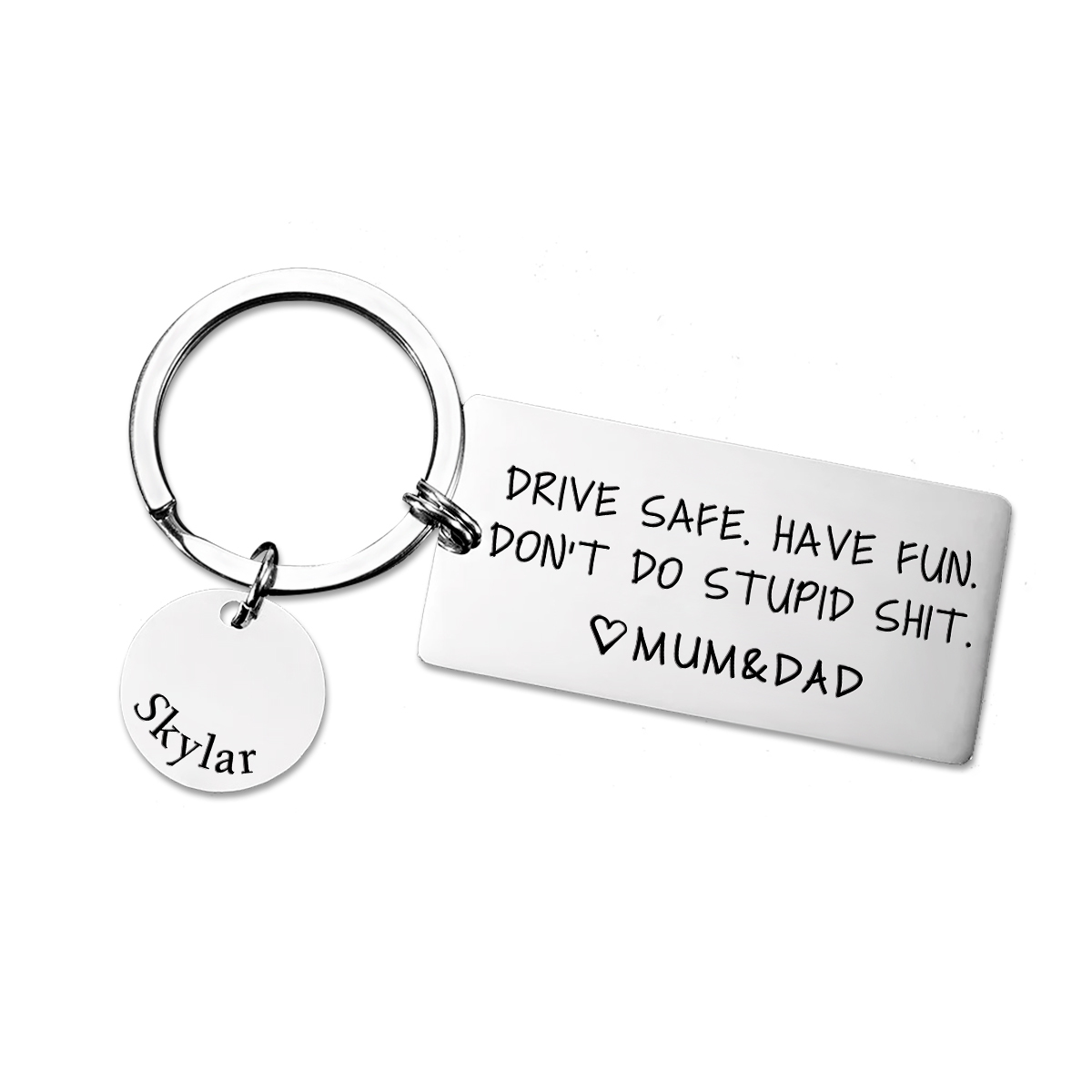 Don't Do Stupid Funny Keychain Custom Name and Text Keyring Drive Safe Have Fun Keychain Gift For Son/Daughter