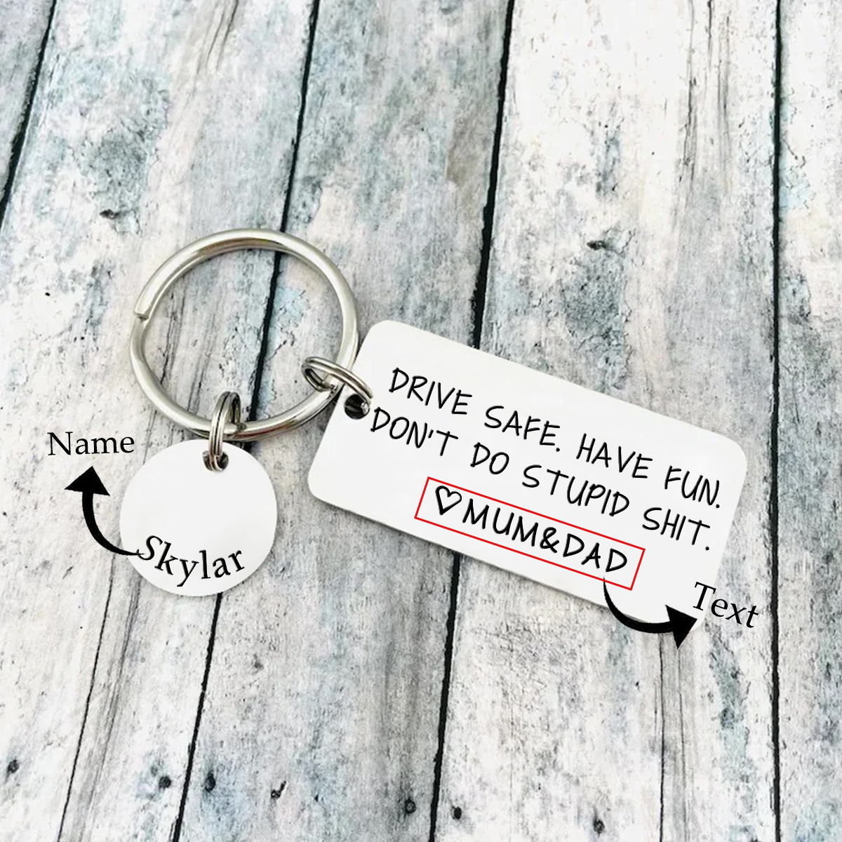 Don't Do Stupid Funny Keychain Custom Name and Text Keyring Drive Safe Have Fun Keychain Gift For Son/Daughter