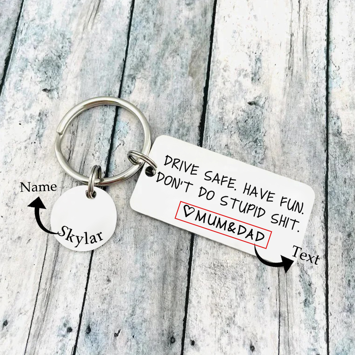 Don't Do Stupid Funny Keychain Custom Name and Text Keyring Drive Safe Have Fun Keychain Gift For Son/Daughter