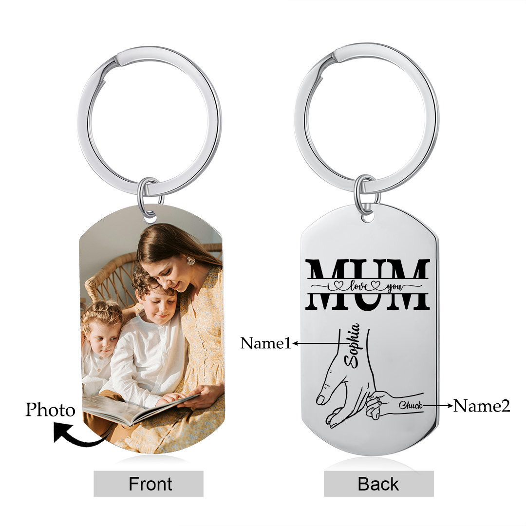 Personalised Photo Keychain custom with 2 Names Keyring " Mum I love you " Gift for Mum | Jessemade