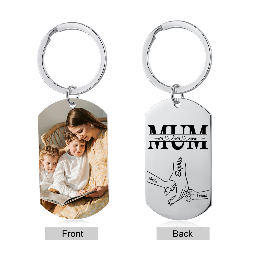 Personalised Photo Keychain custom with 3 Names Keyring " Mum I love you " Gift for Mum | Jessemade