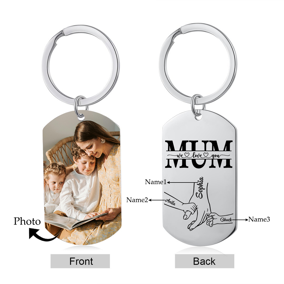 Personalised Photo Keychain custom with 3 Names Keyring " Mum I love you " Gift for Mum | Jessemade