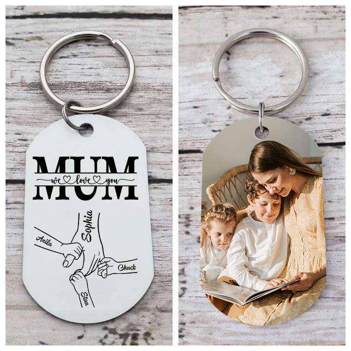 Personalised Photo Keychain custom with 4 Names Keyring " Mum I love you " Gift for Mum | Jessemade