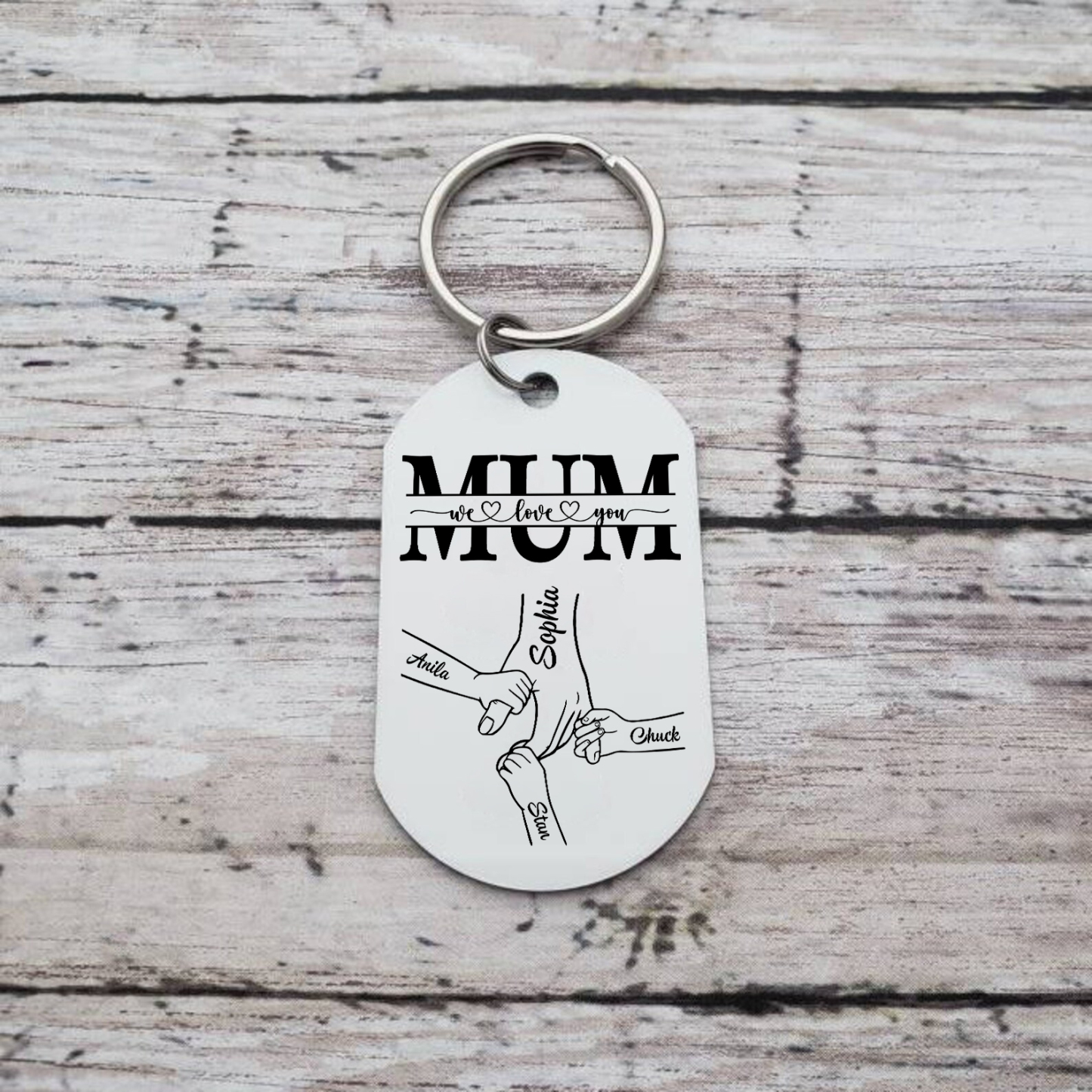 Personalised Photo Keychain custom with 4 Names Keyring " Mum I love you " Gift for Mum | Jessemade