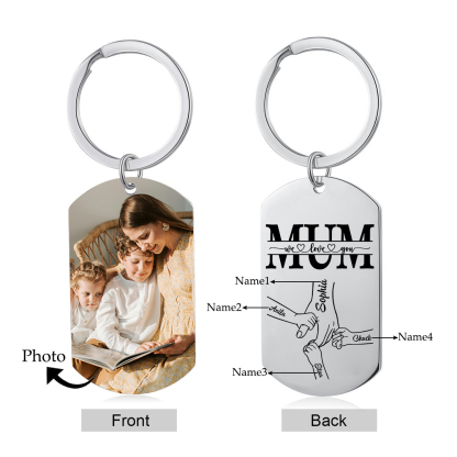 Personalised Photo Keychain custom with 4 Names Keyring " Mum I love you " Gift for Mum | Jessemade
