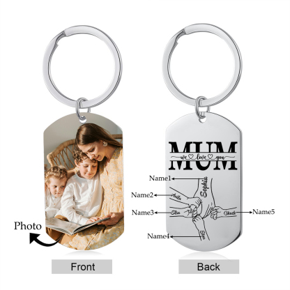 Personalised Photo Keychain custom with 5 Names Keyring " Mum I love you " Gift for Mum | Jessemade
