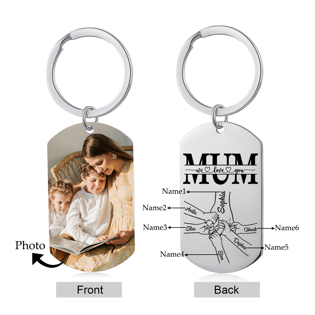 Personalised Photo Keychain custom with 6 Names Keyring " Mum I love you " Gift for Mum | Jessemade