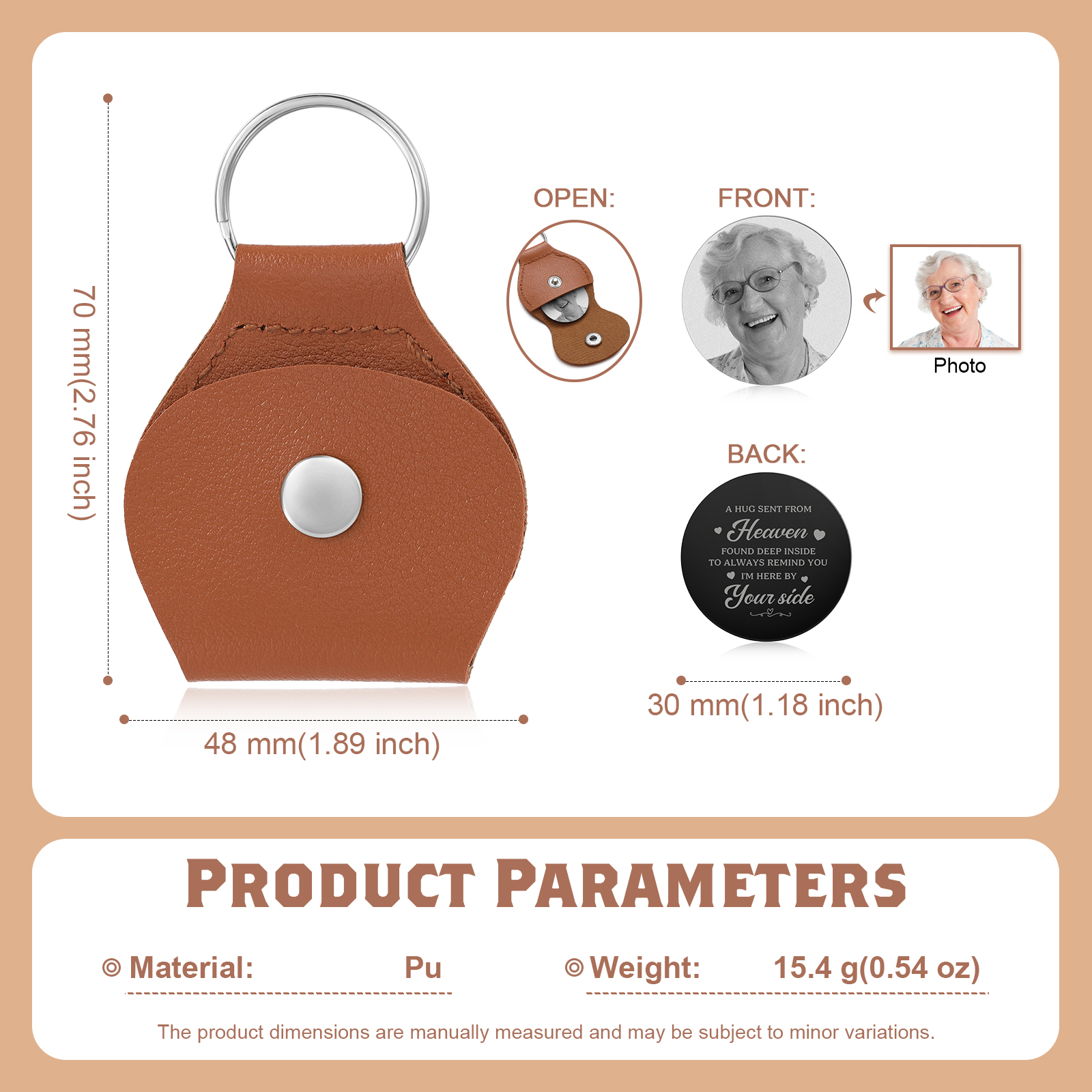 Personalised Leather Hidden Photo Memorial Keyring