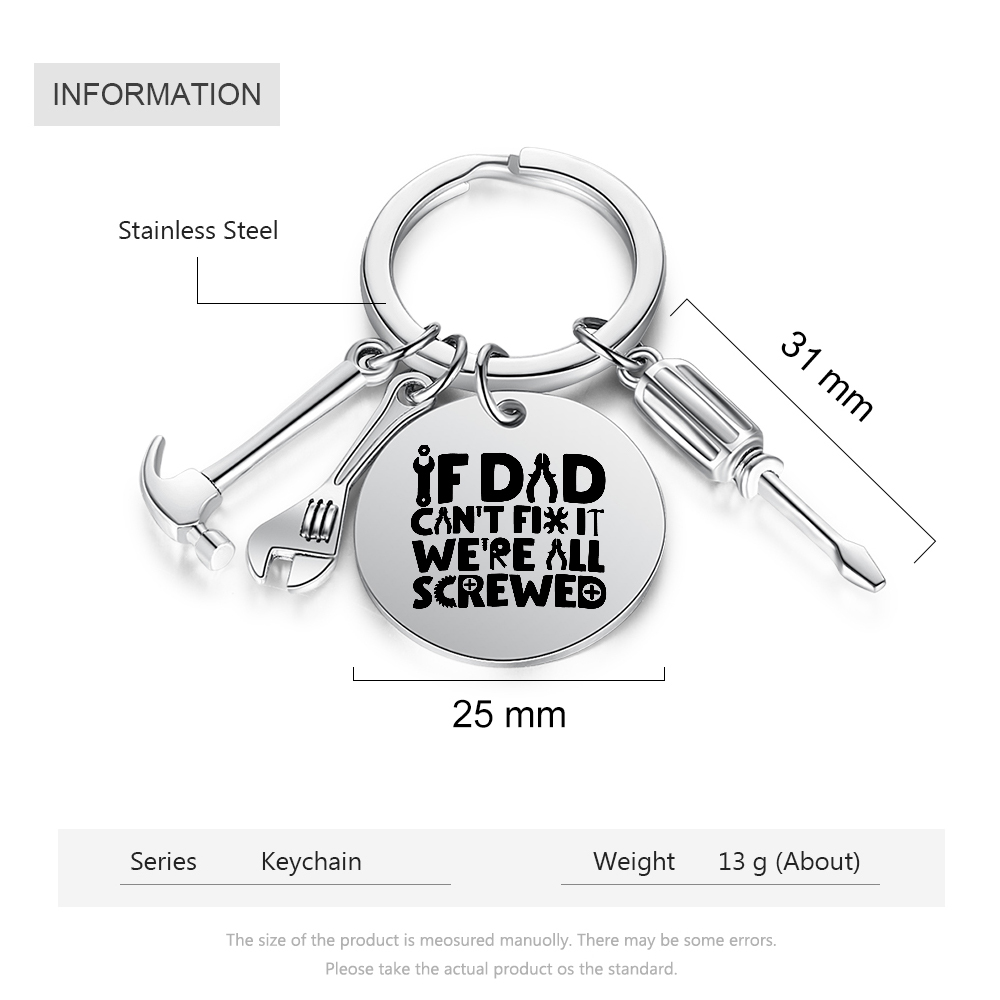 Dad Fix-It Stainless Steel Keyring – Funny Tool Charms, Practical Gift for Dad | Jessemade