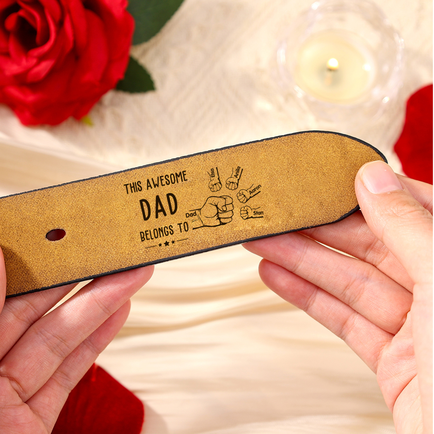 Personalised Leather Belt Customise 2-7 Names and Fists 1 Title Father’s Day Birthday Gift for Dad Grandpa | Jessemade