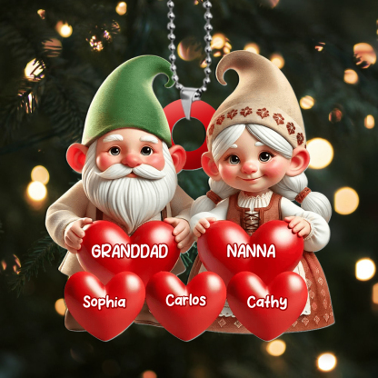 Christmas Tree Decoration Gnome Family - Personalised Hearts and Name