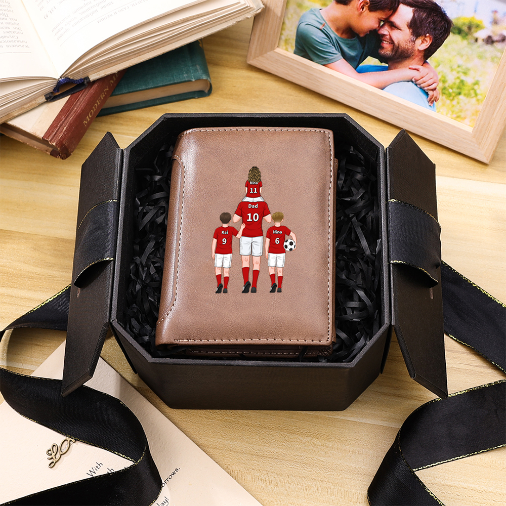 Personalised Football Family Leather Wallet for Dad