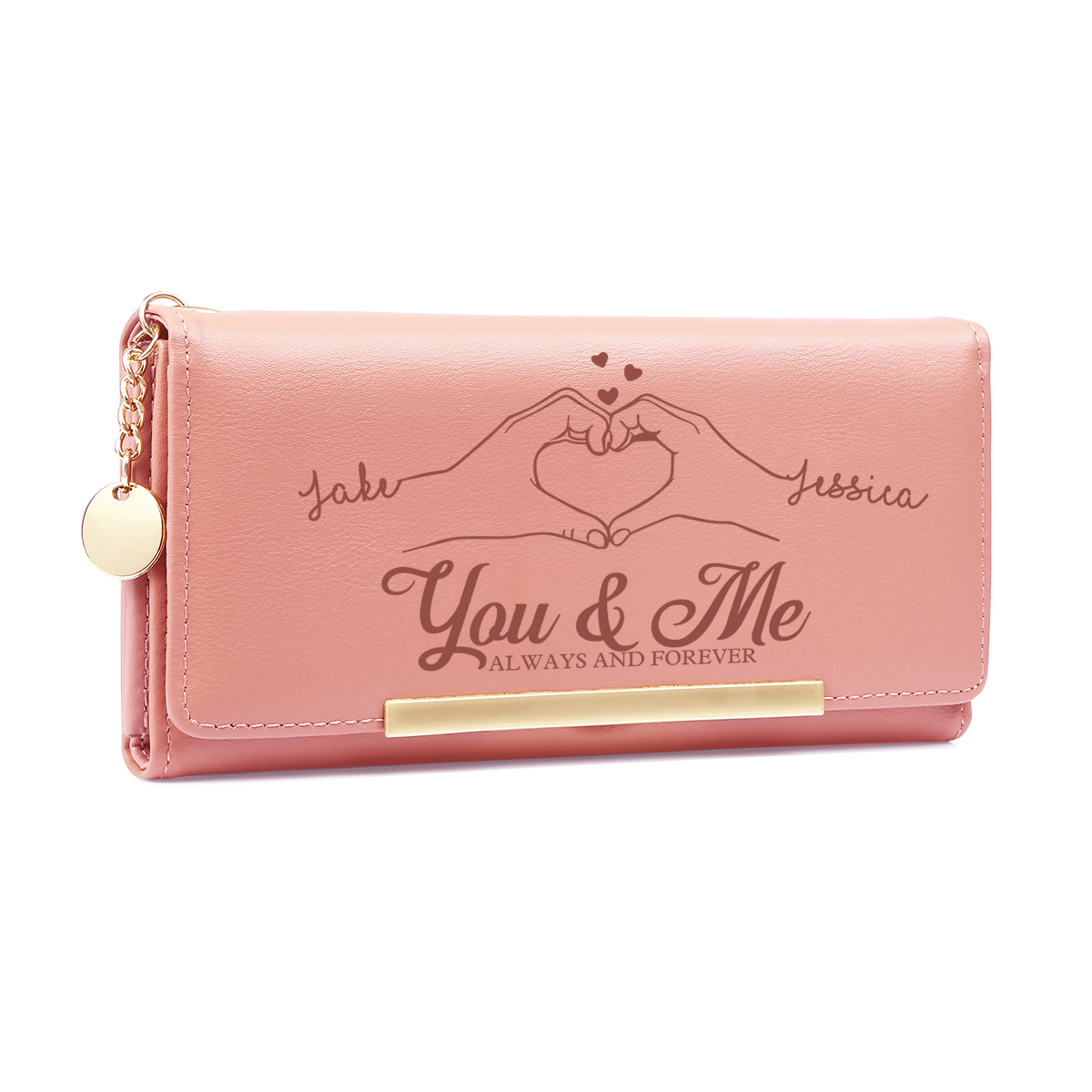 Personalised Pink “You & Me” Heart Hands Wallet For Her