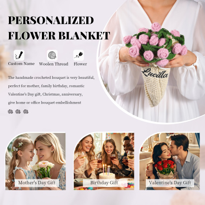 Personalised Crochet Flower Blanket Custom Name Birthday Gift for Her | Jessemade