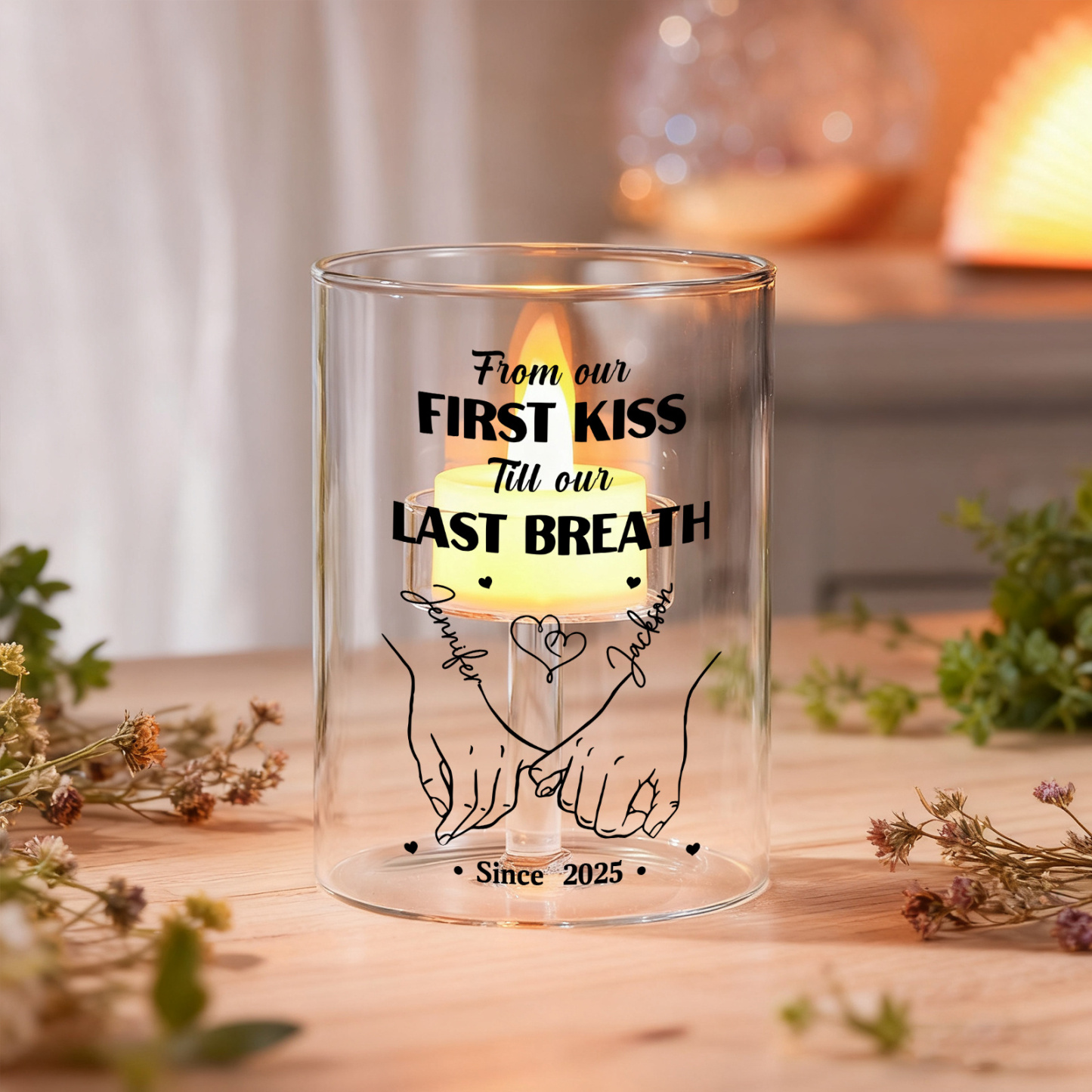 Personalised Glass Candle Holder without candle - From our first kiss to our last breath