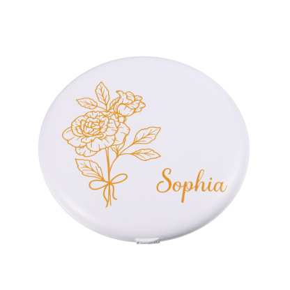 Personalised Birth Flower Pocket Mirror with Led Light Custom Name Compact Mirror Gifts for Her-Jessemade AU