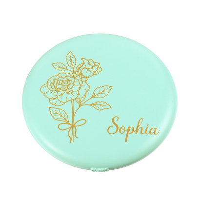 Personalised Birth Flower Pocket Mirror with Led Light Custom Name Compact Mirror Gifts for Her-Jessemade AU