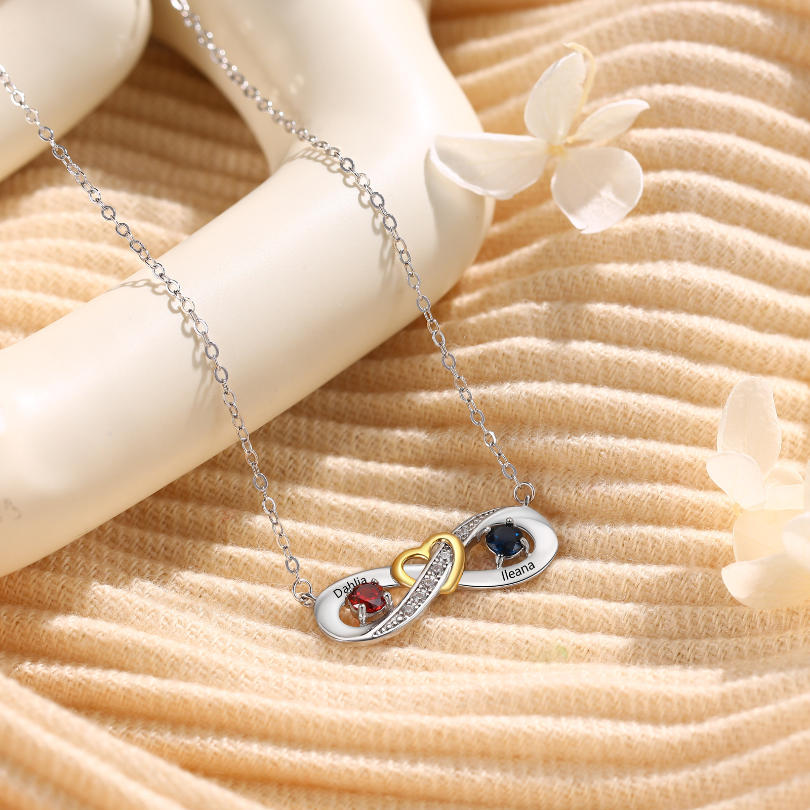 Personalised S925 Silver Infinity Birthstone Heart Necklace for Her