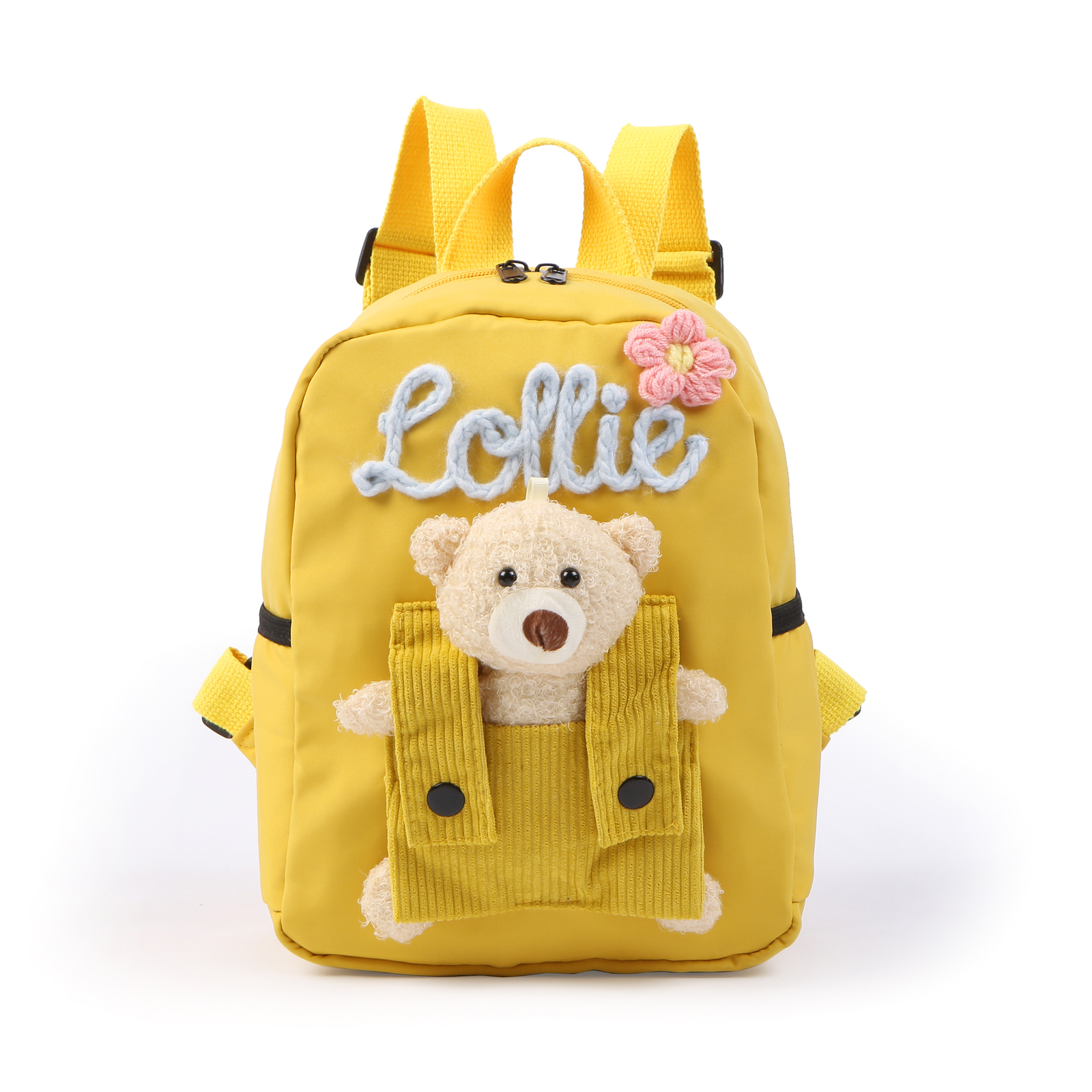 Personalised Teddy Bear Plush Backpack with Name and Choice of Colours | Back to School Gift for Children | Jessemade