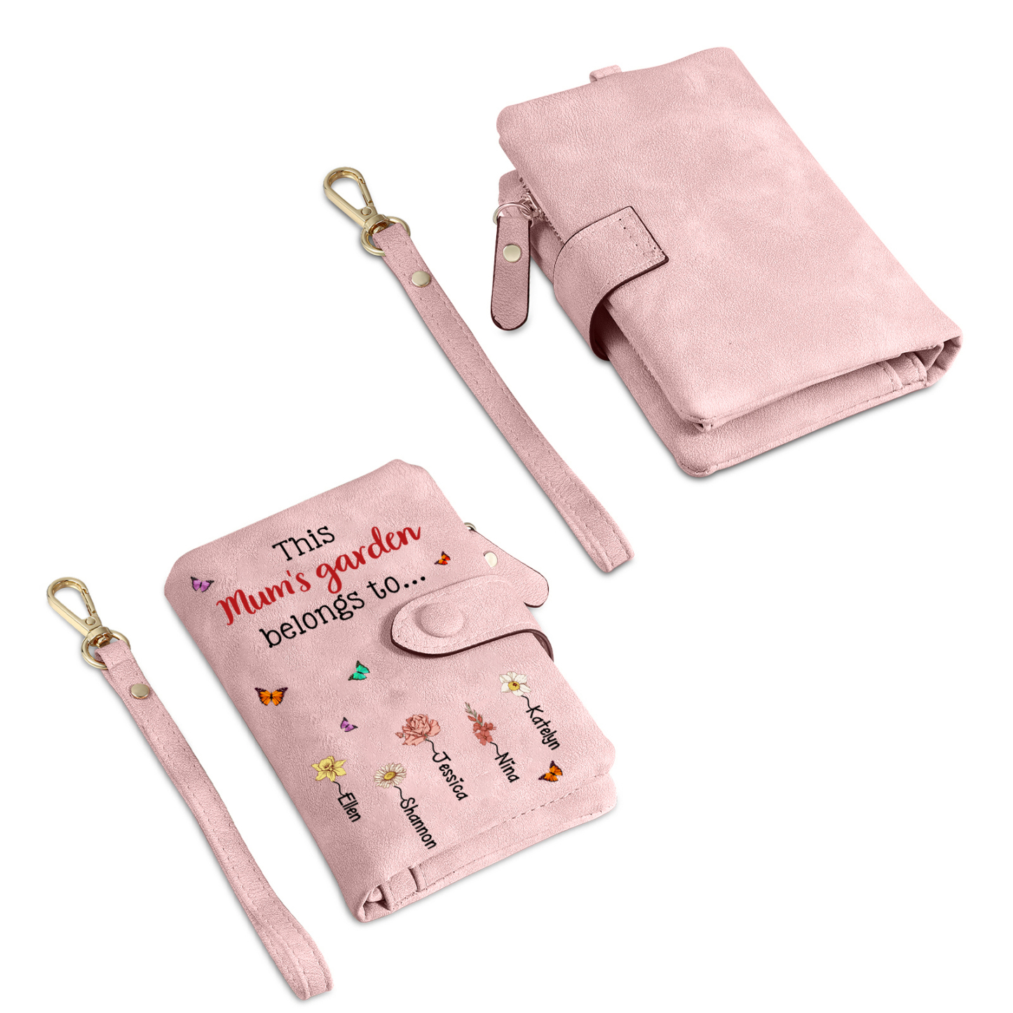 Personalised Wallet “Mum’s Garden” Floral PU Wristlet Purse