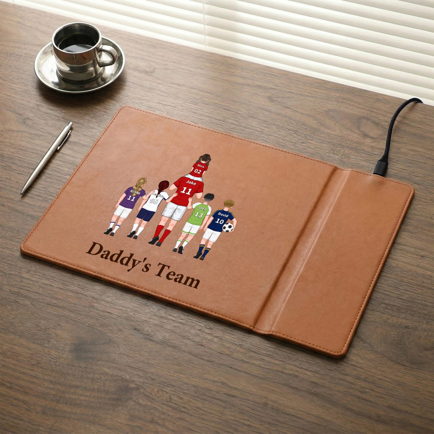 Personalised Football Family Charging Mouse Mat For Dad Grandad