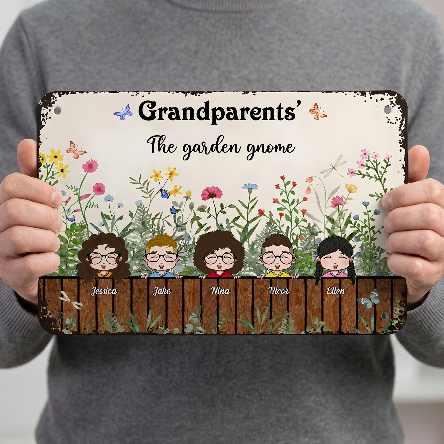 Personalised Grandparents’ Floral Garden Metal Sign Customised with 1–9 Children’s Names