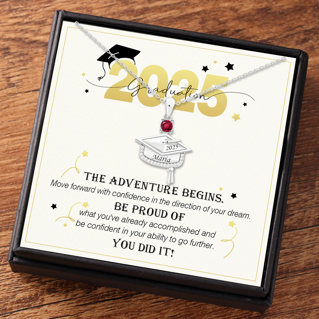 Personalised Graduation Necklace with Name & Birthstone - Graduation B