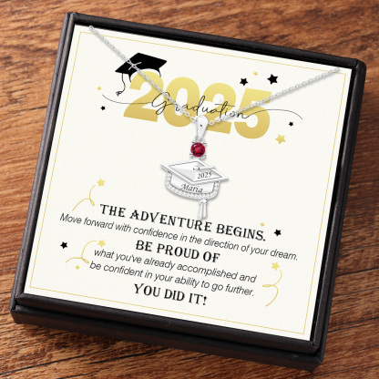 Personalised Graduation Necklace with Name & Birthstone - Graduation B