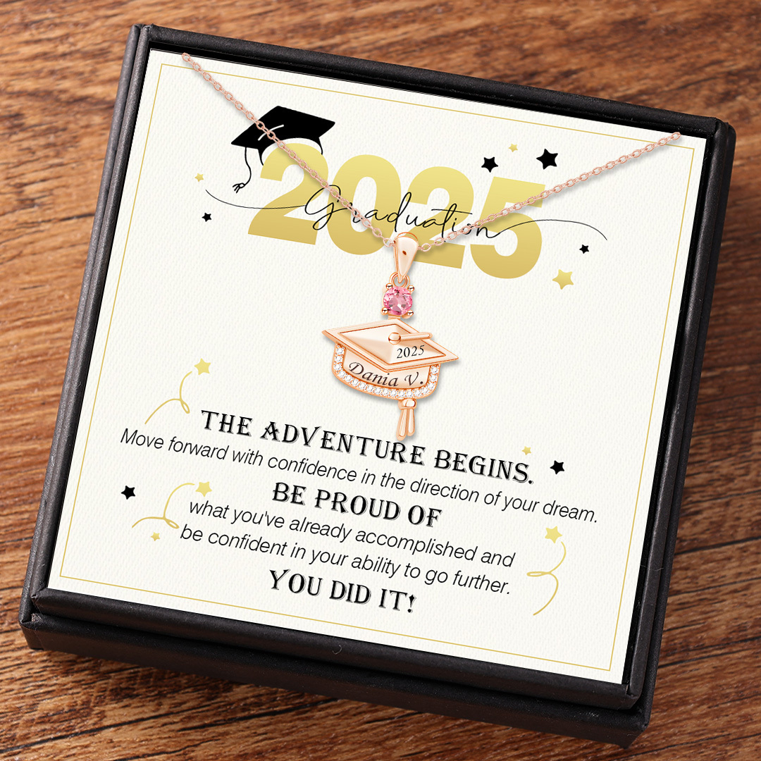 Personalised Graduation Necklace with Name & Birthstone - Graduation Box Set Gift | Jessemade