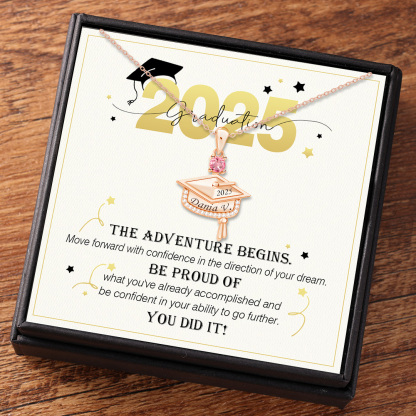 Personalised Graduation Necklace with Name & Birthstone - Graduation Box Set Gift | Jessemade