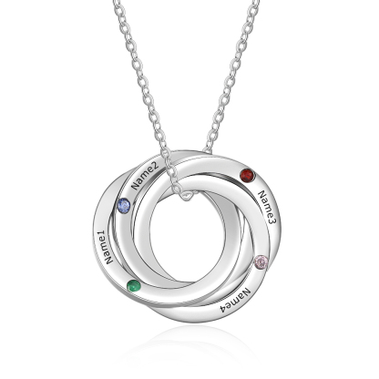 Personalised Russian Ring Necklace with 4 Stones Engraved 4 Names Inte