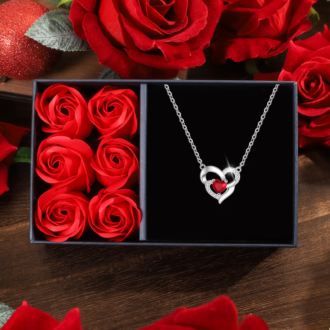 Heart Birthstone Necklace Custom Engraving 1 Name Birthday Gifts for Women-Jessemade AU