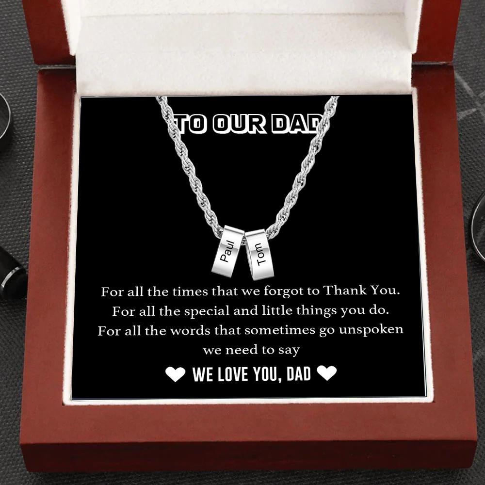 Personalised To Our Dad Men Necklace Gift Set with 2 Beads Engraved 2 Names Custom Gift For Father
