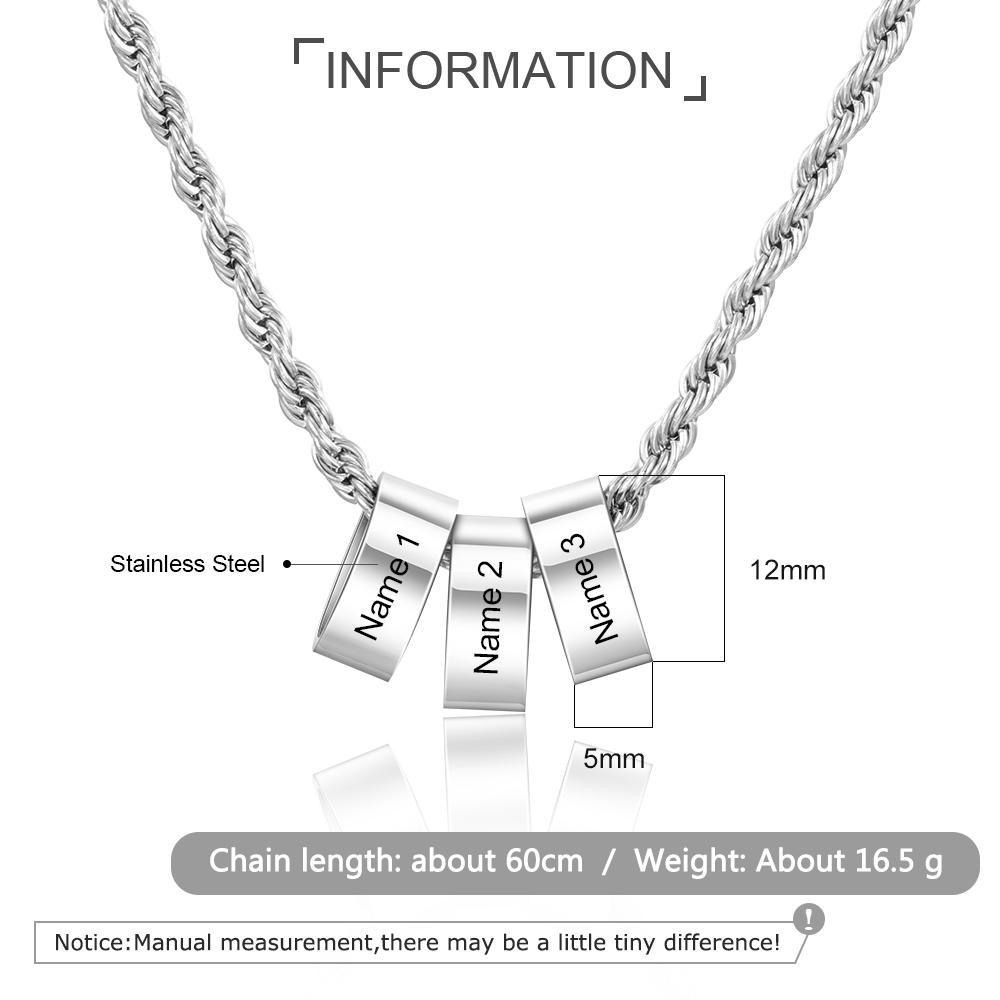 Personalised To Our Dad Men Necklace Gift Set with 3 Beads Engraved 3 Names Custom Gift For Father | Jessemade