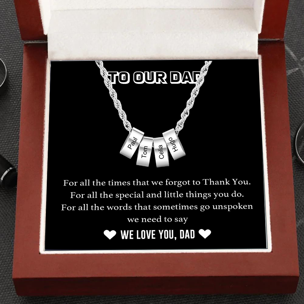 Personalised To Our Dad Men Necklace Gift Set with 4 Beads Engraved 4