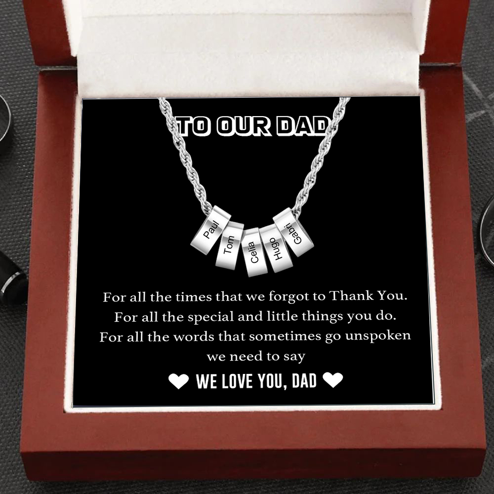 Personalised To Our Dad Men Necklace Gift Set with 4 Beads Engraved 4