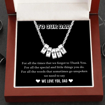 Personalised To Our Dad Men Necklace Gift Set with 4 Beads Engraved 4