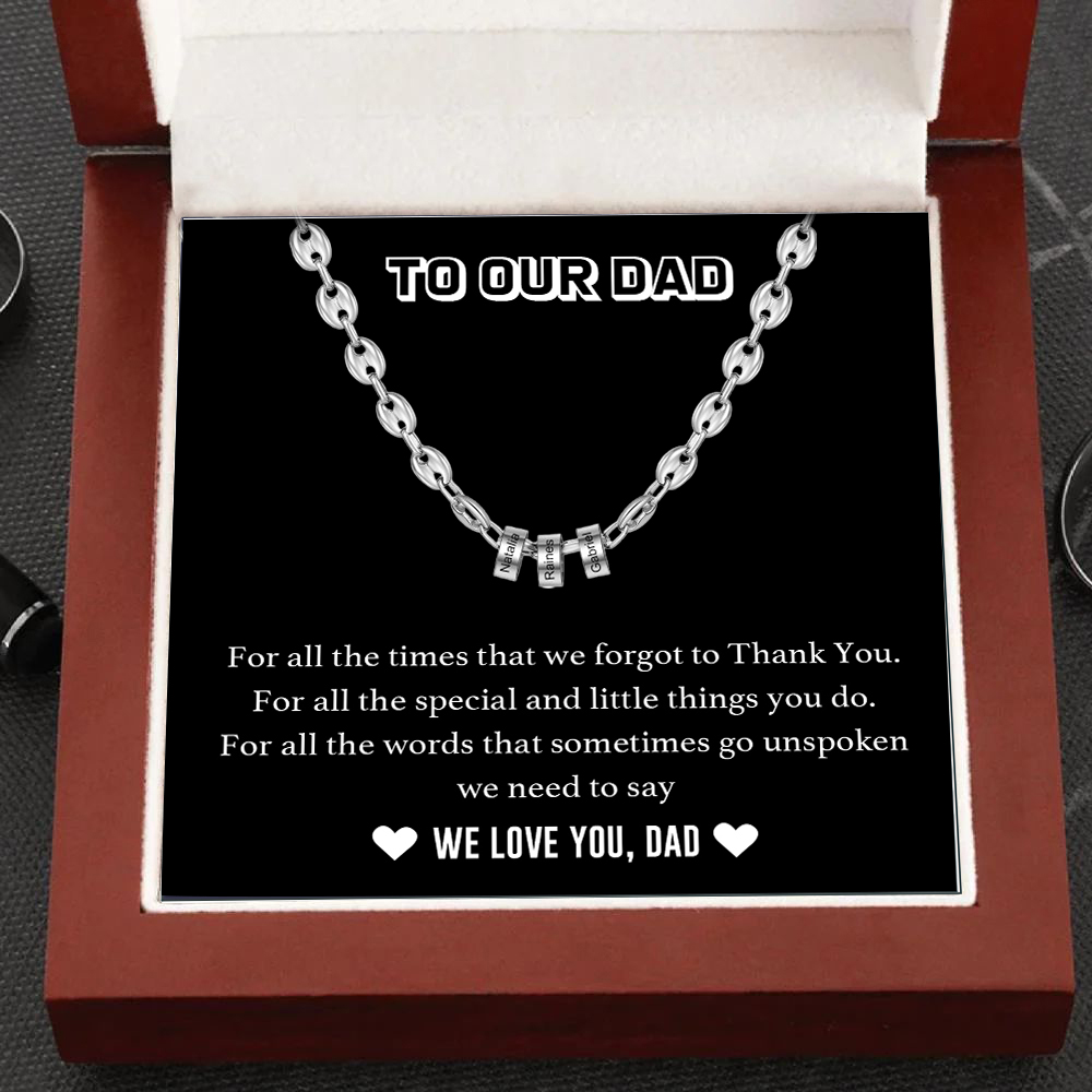 Men Personalised Necklace with 3 Beads Engraved 3 Names Custom Gift For Him