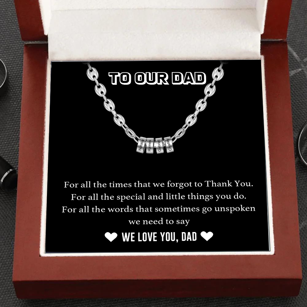 Personalised Dad Men Necklace Gift Set with 4 Beads Engraved 4 Names Custom Gift For Father